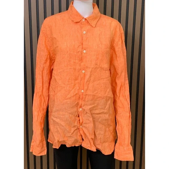 Murano Baird McNutt Irish Linen Shirt Mens Large Orange Long Sleeve Button Down - Picture 1 of 10